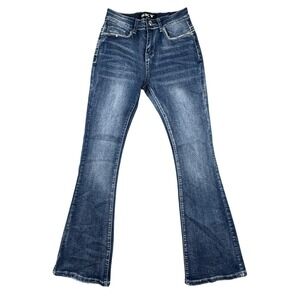 Sky Premium Collection Women Flare Jeans Blue Studded Rhinestone Winged Skull 27